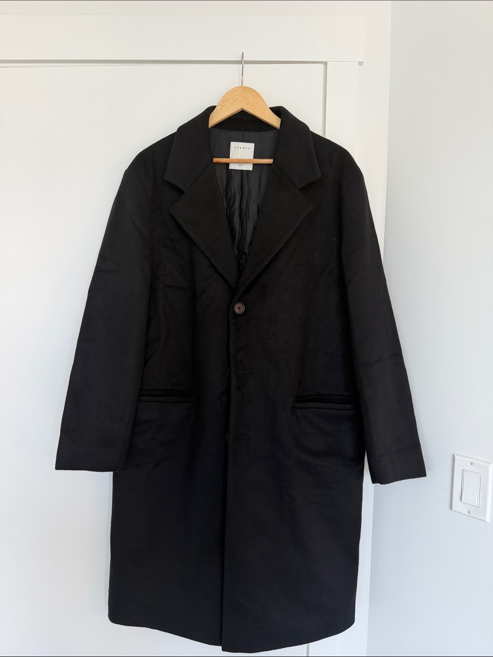 Sandro Black Single-Breasted Wool Blend Pea Coat